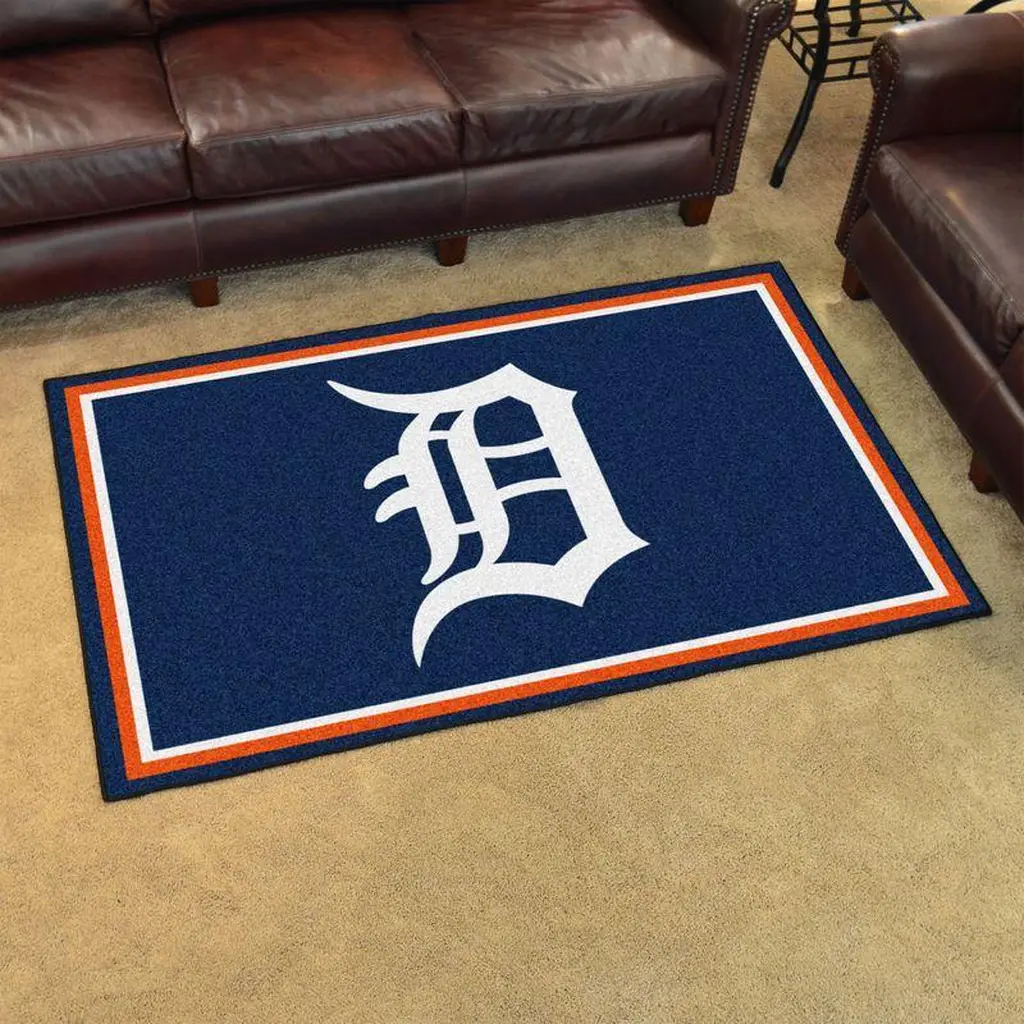 Detroit Letter Rug with Accent Border Carpet Blue and White