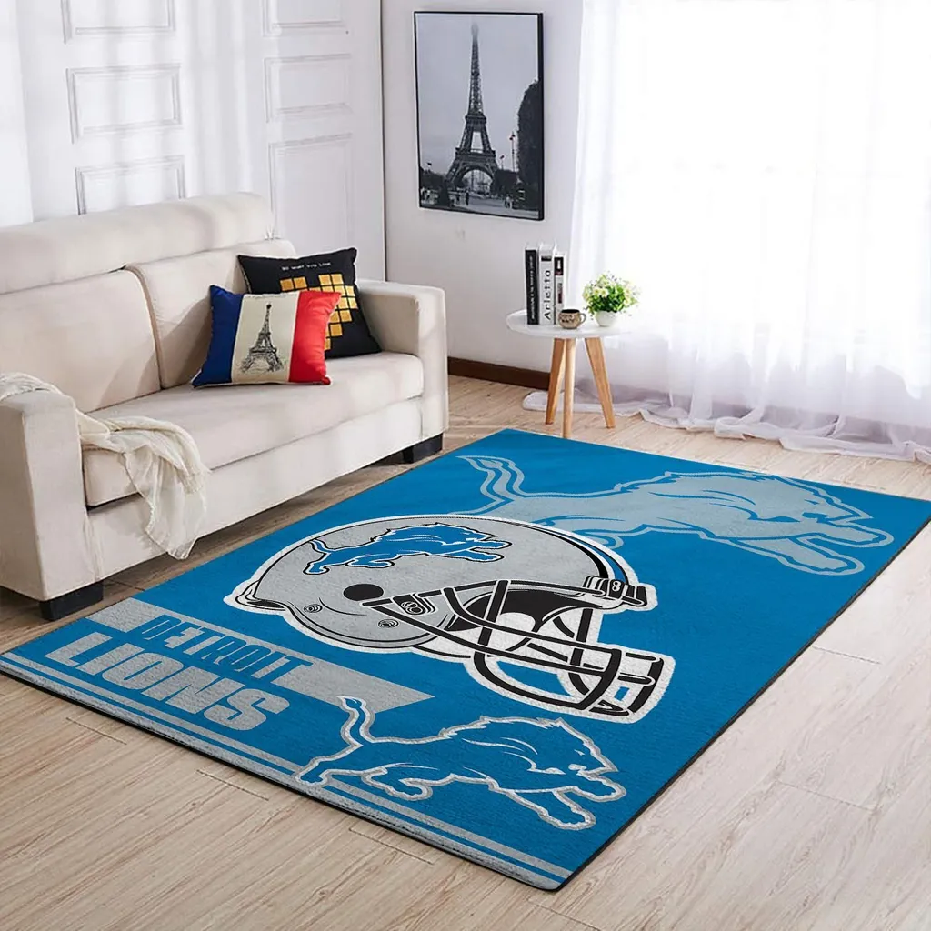 Detroit Lions Rug - Area for Living Room Floor Decor Blue and Gray