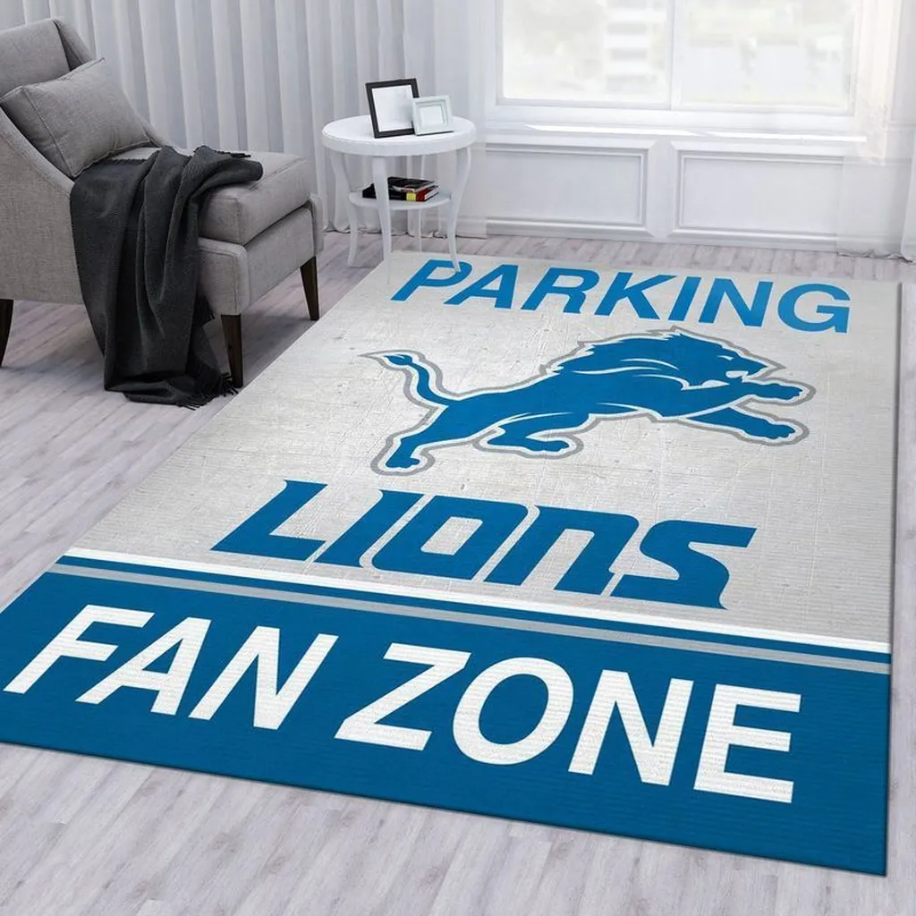 Detroit Lions Rug - Fan Zone Area for Home Decor Blue and White