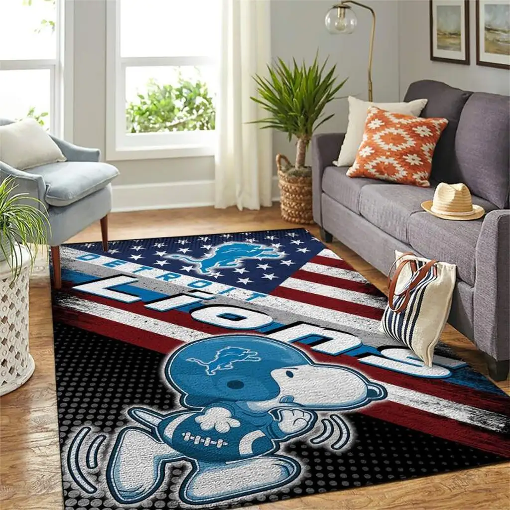 Detroit Lions Rug - Football Area for Living Room Decor Blue and White