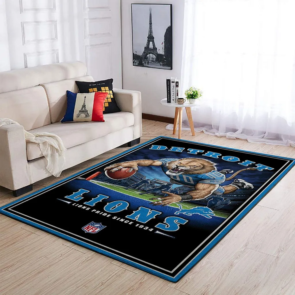 Detroit Lions Rug - Football NFL Team Pride Carpet Black and Blue