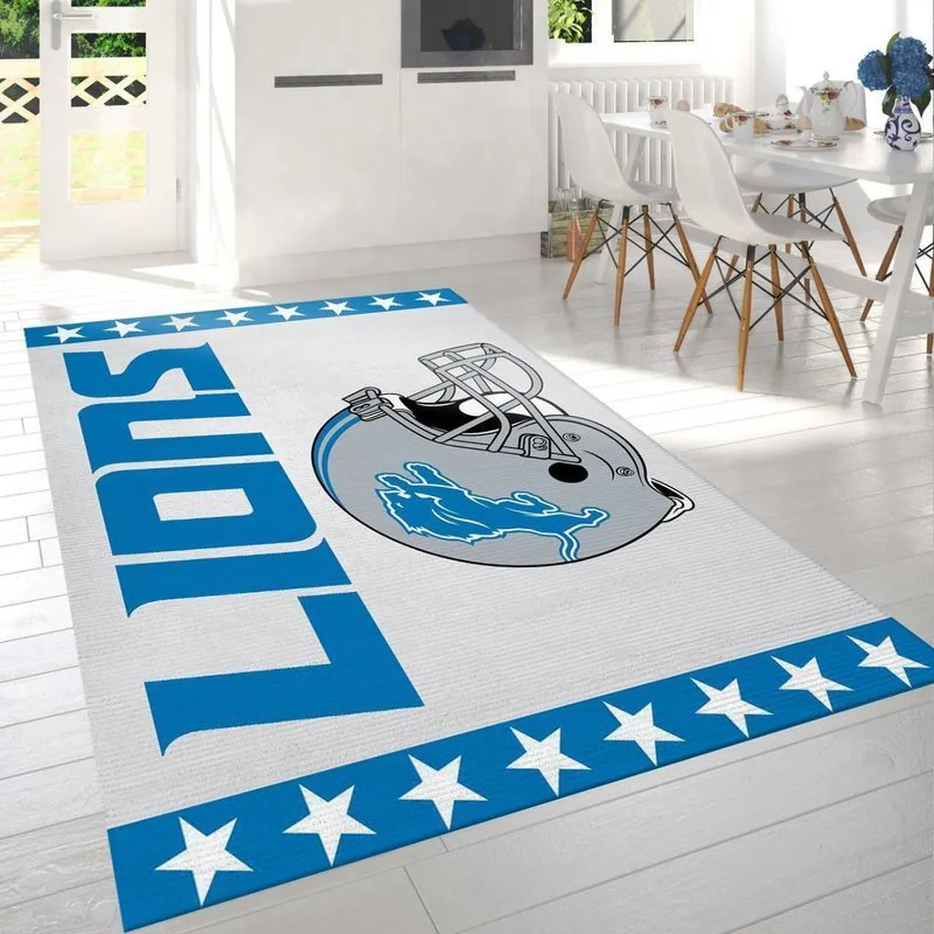 Detroit Lions Rug - for Living Room Bedroom Decor Blue and White