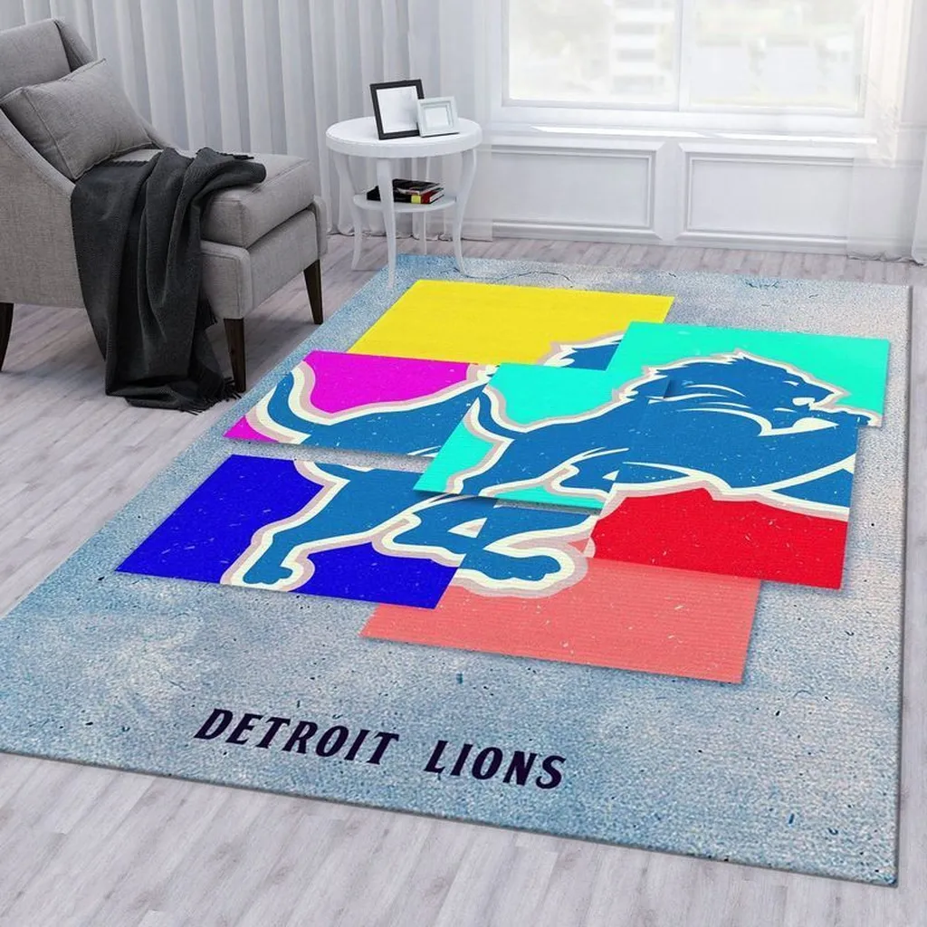 Detroit Lions Rug - Modern Area for Stylish Home Decor Blue and Yellow