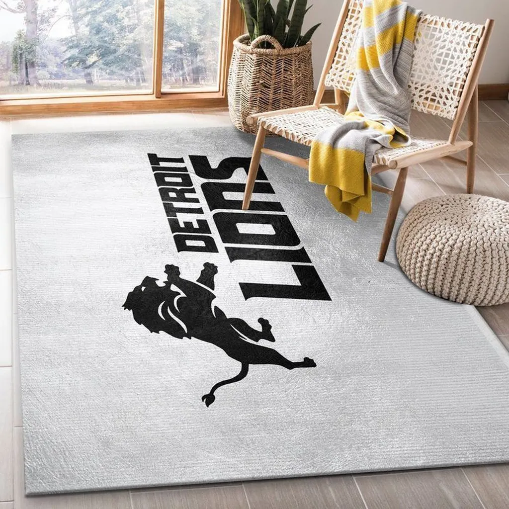 Detroit Lions Rug - Modern Sports Area Carpet for Fans Black and Gray