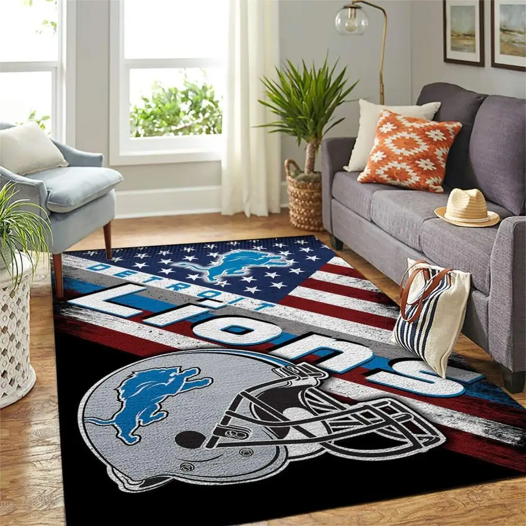 Detroit Lions Rug - NFL Area Football Fan Carpet Blue and Gray