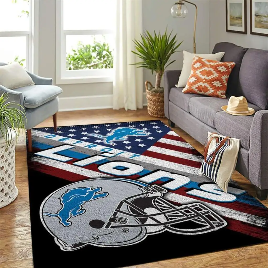 Detroit Lions Rug - NFL Area Perfect for Living Room Decor Blue and Gray
