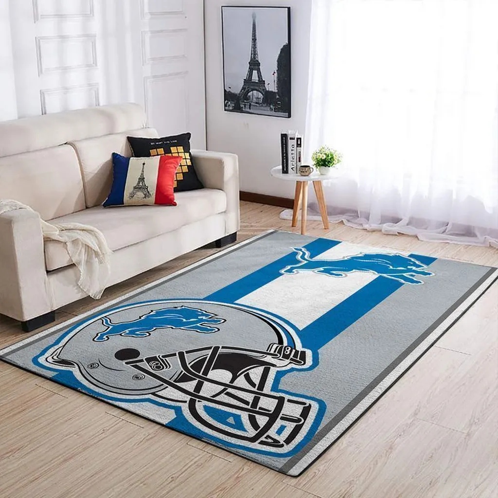 Detroit Lions Rug - NFL Helmet Area for Living Room Blue and Gray