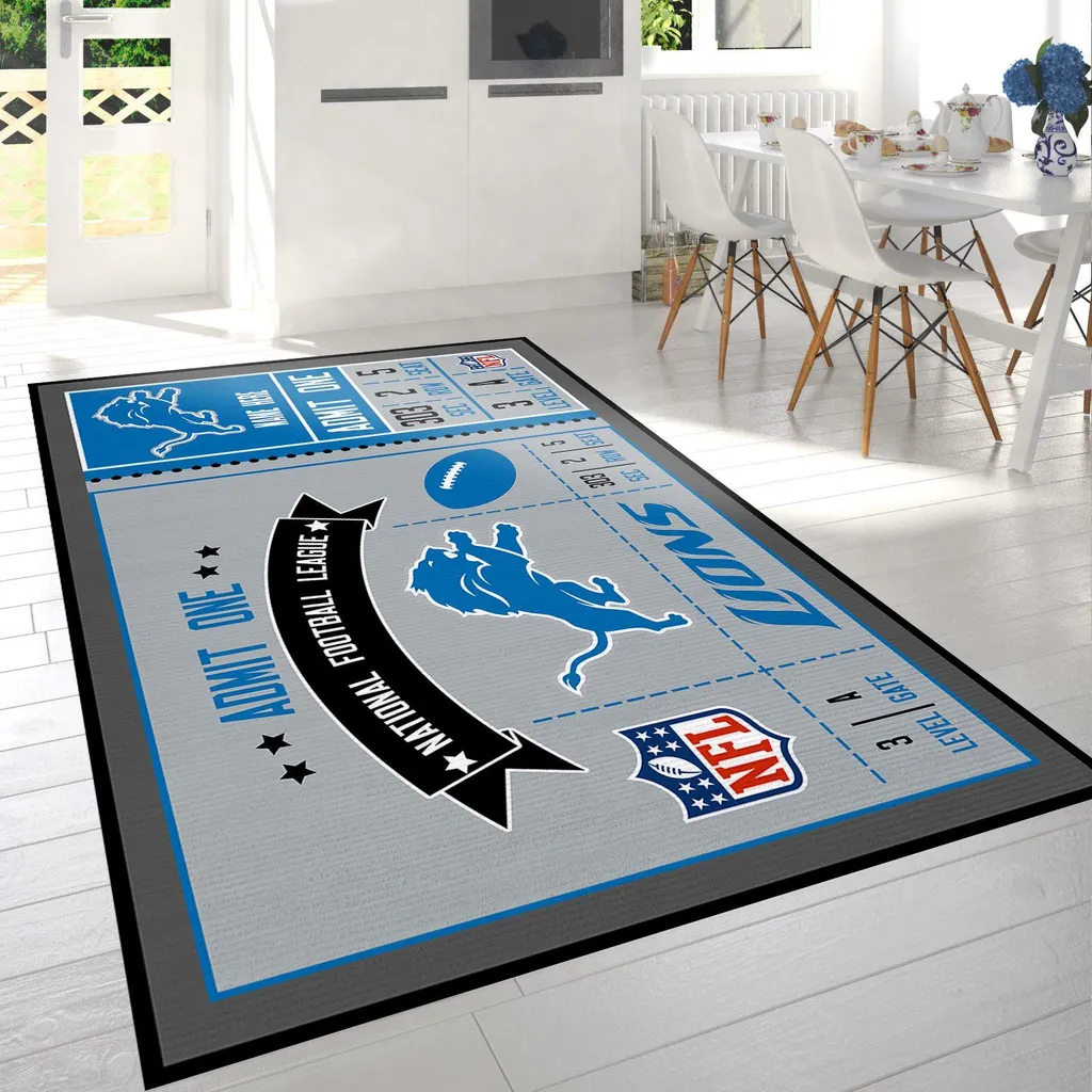Detroit Lions Rug - NFL Team Logo Area for Fans Blue and Gray