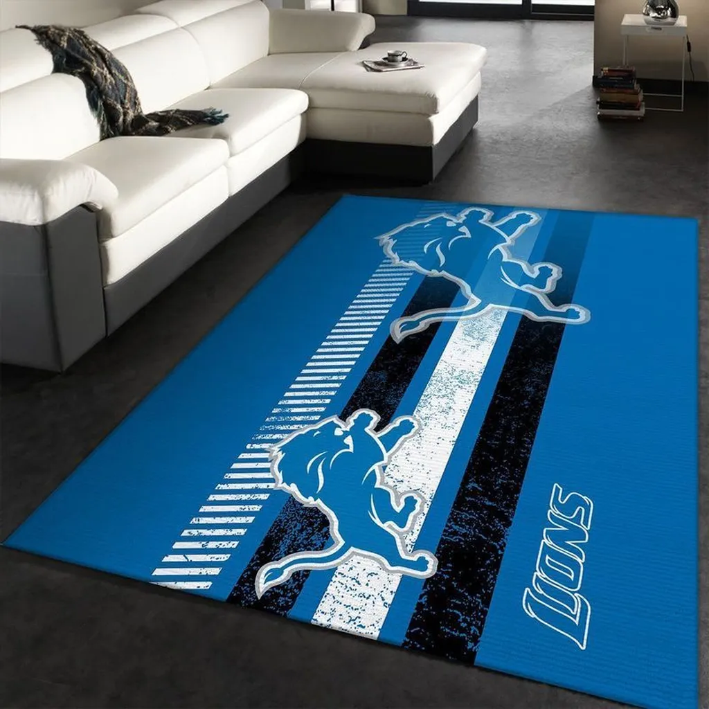 Detroit Lions Rug - Striped Area for Living Room Decor Blue and White
