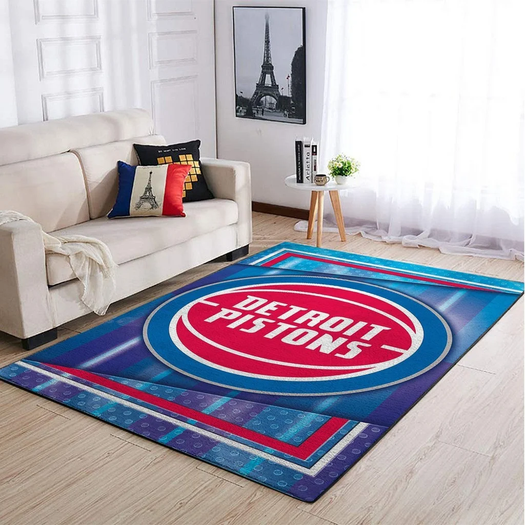 Detroit Pistons Rug - Area Perfect for Living Room Decor Blue and Gray