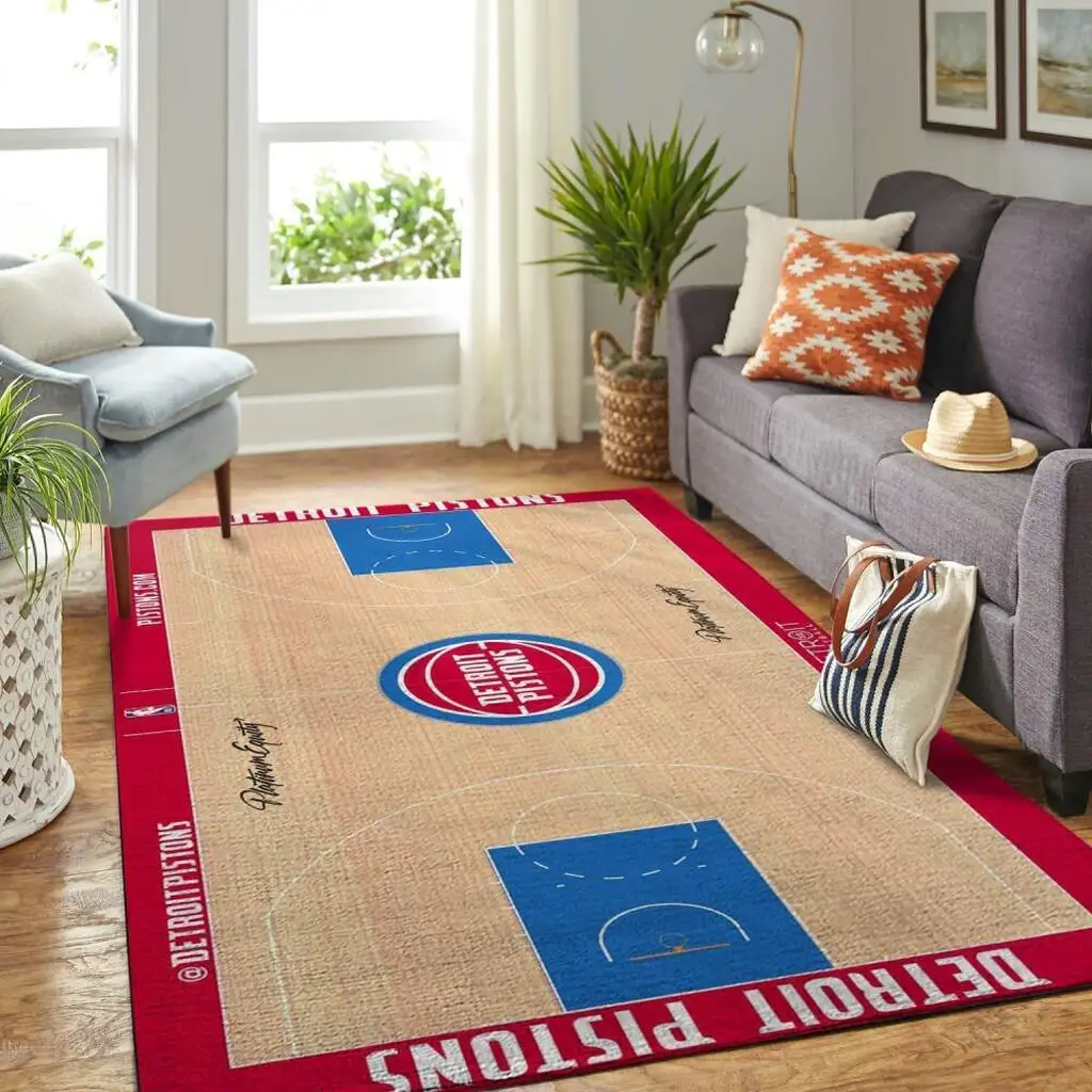 Detroit Pistons Rug - Basketball Court Area for Fans Blue and Gray