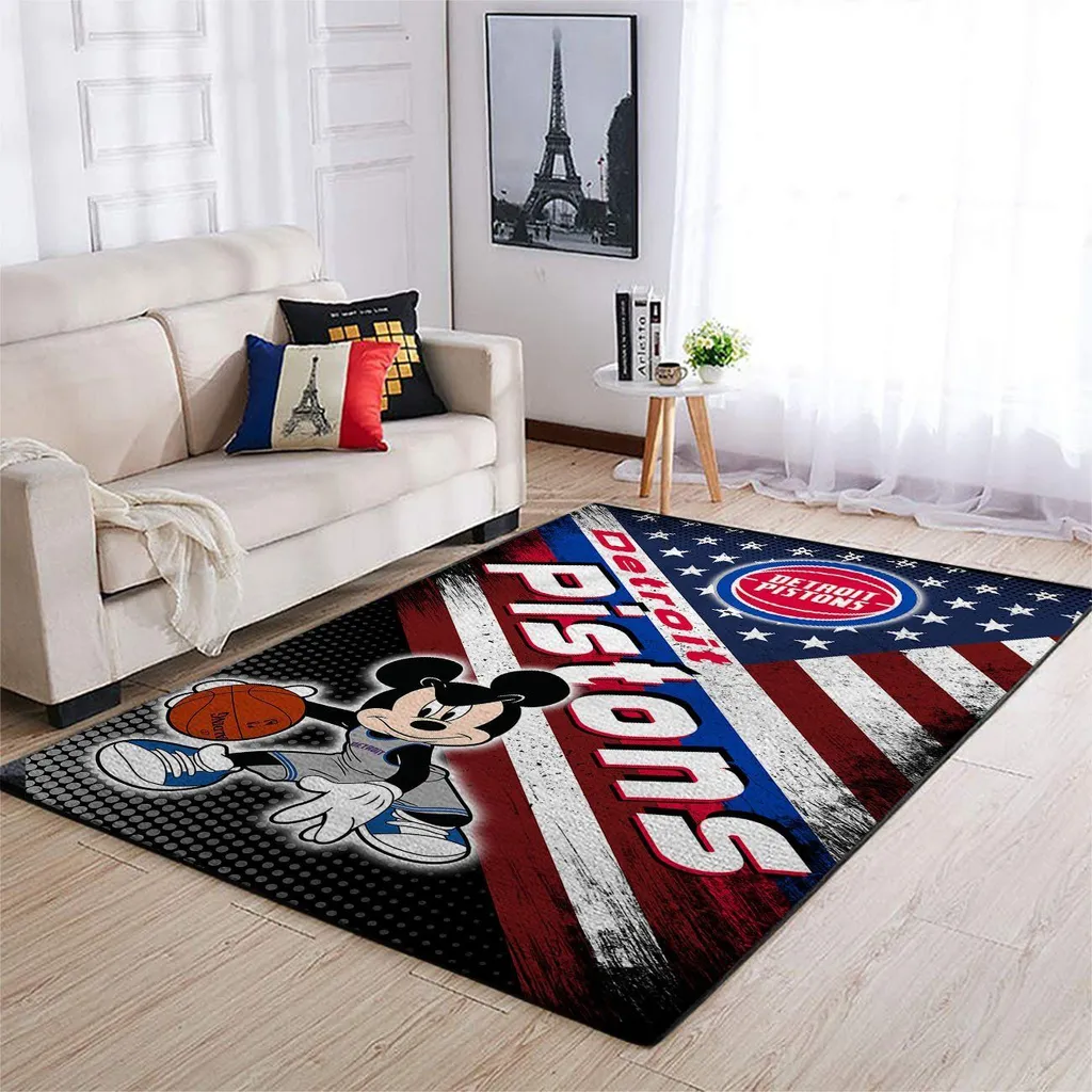 Detroit Pistons Rug - Mickey Mouse Basketball Carpet Black and Yellow