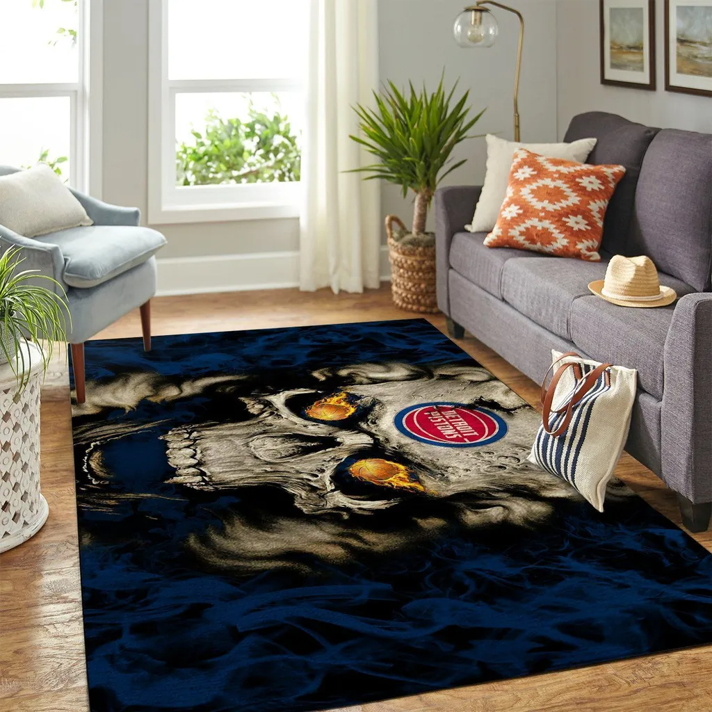 Detroit Pistons Rug - Skull with Flames Eye Design Green and Yellow