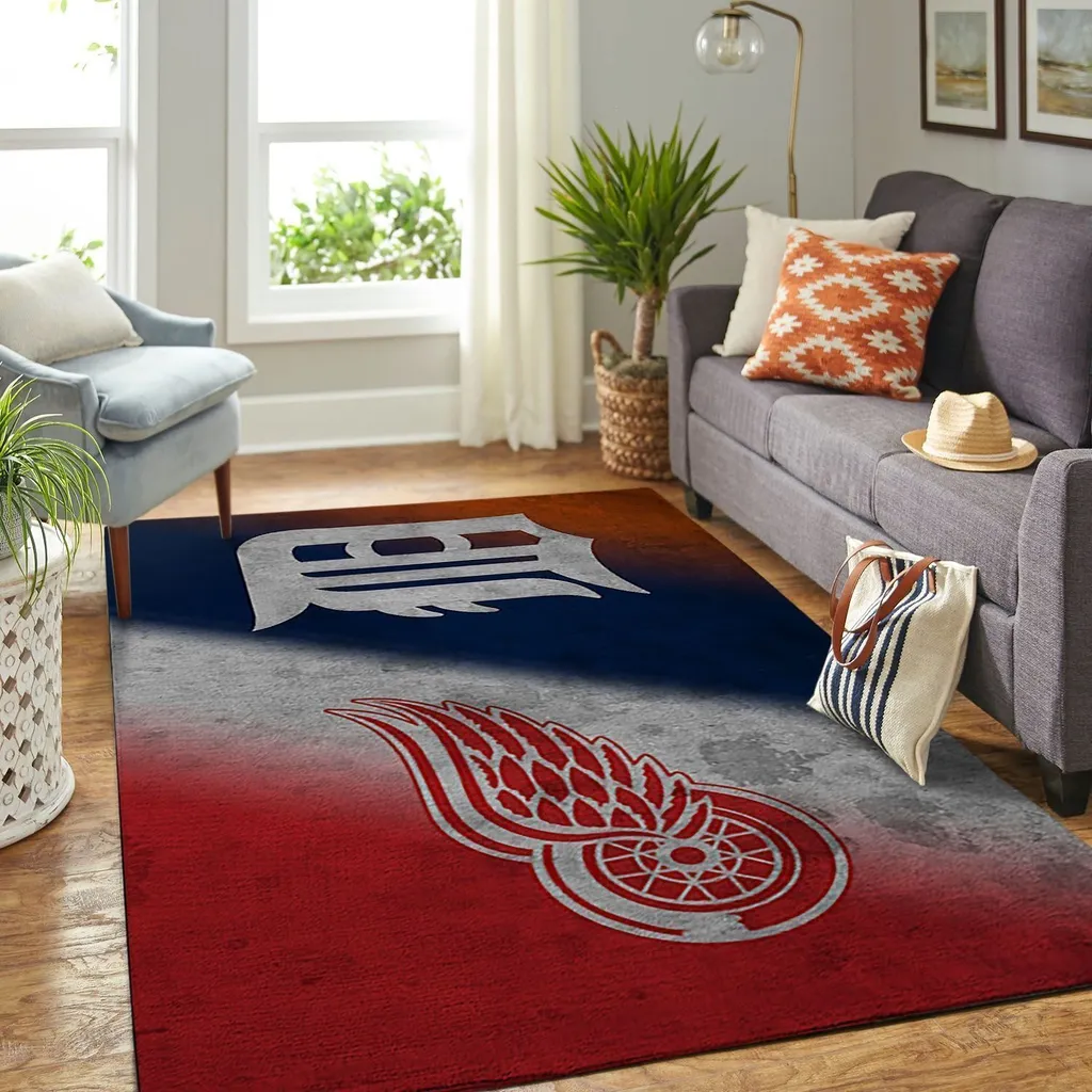 Detroit Sports Modern Area Rug for Living Room Decor Blue and Red