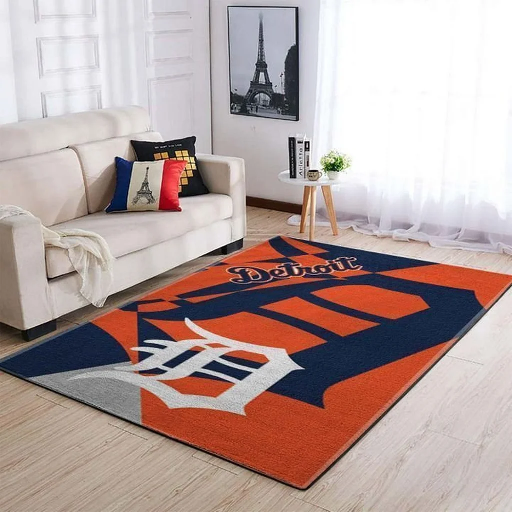 Detroit Tigers Rug - Area for Living Room Decor Blue and Orange