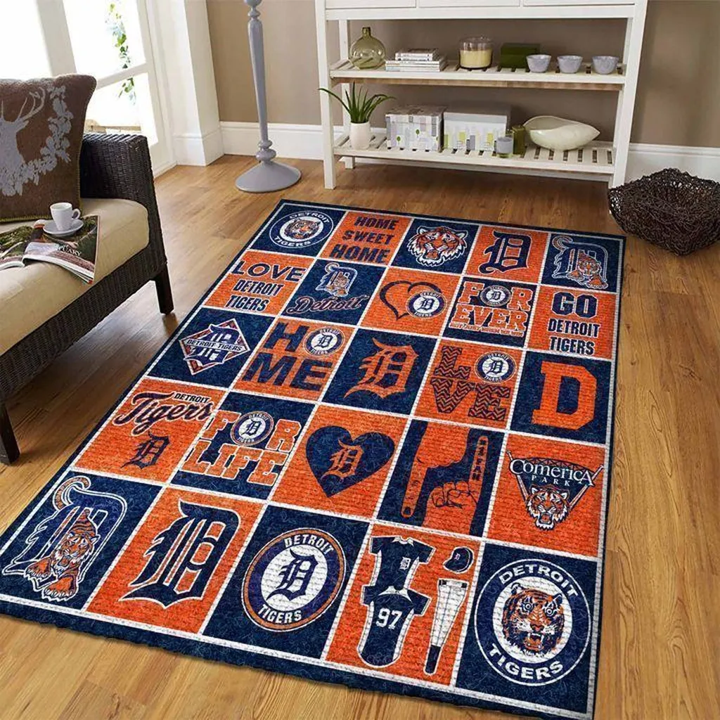 Detroit Tigers Rug - Area Perfect for Home Decor Blue and Orange