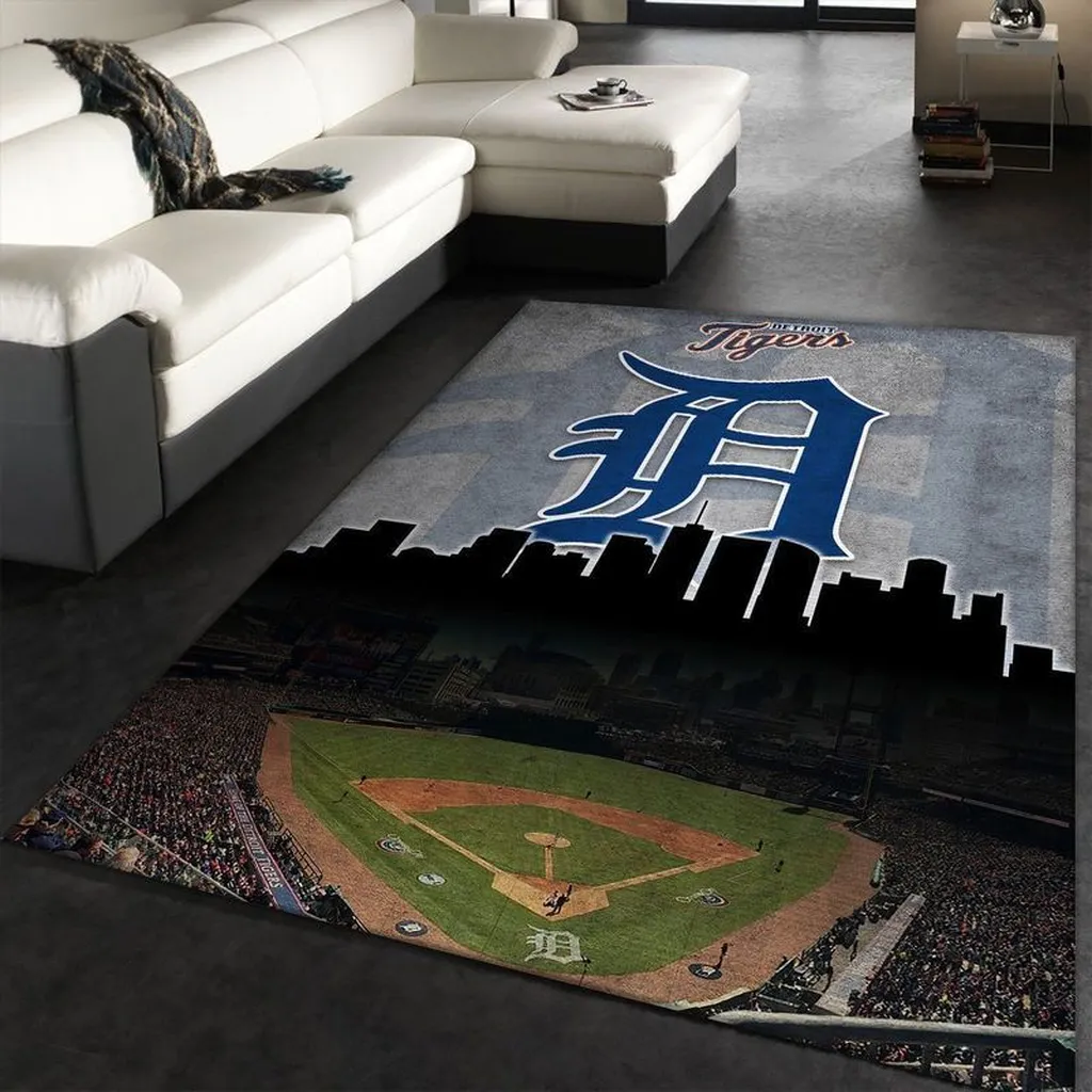 Detroit Tigers Rug - Baseball Field Area for Fans Black and Blue