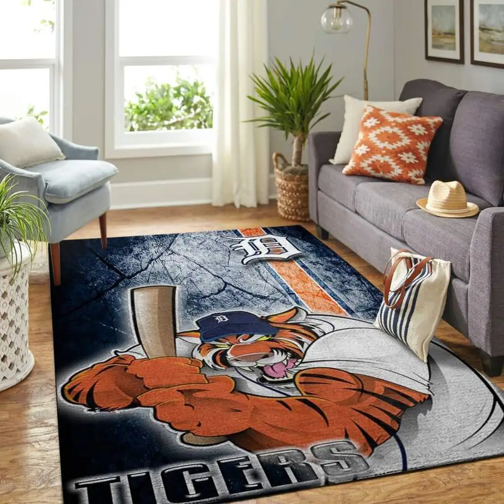 Detroit Tigers Rug - Baseball Team for Fans Blue and Orange