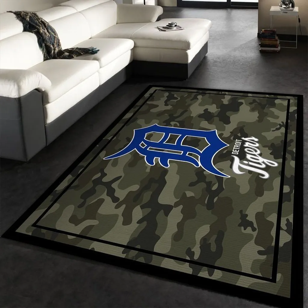 Detroit Tigers Rug - Camo Design Perfect for Fans Blue and Green