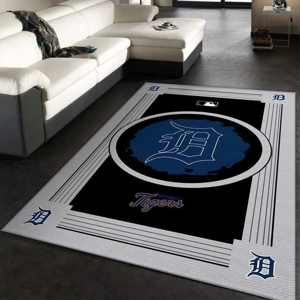 Detroit Tigers Rug - for Living Room Bedroom Decoration Black and Gray
