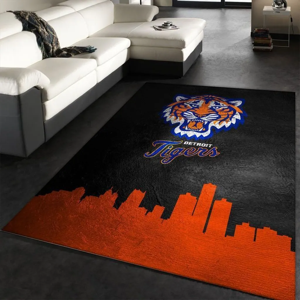 Detroit Tigers Rug - Skyline Design for Home Decor Black and Orange