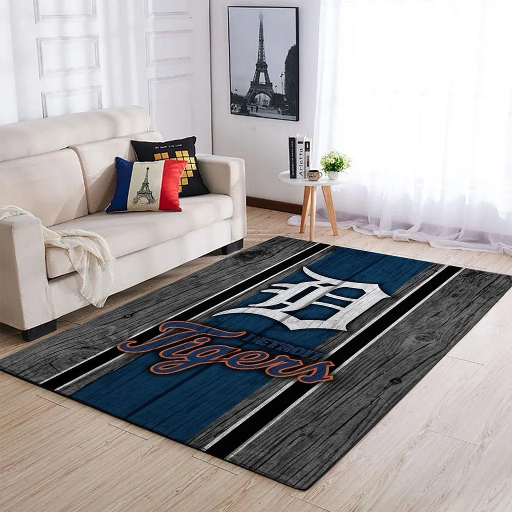 Detroit Tigers Rug - Wood Pattern Area for Living Room Blue and Gray