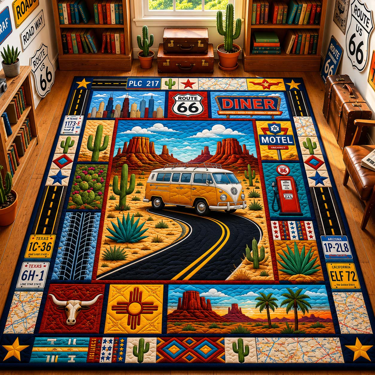 Diner Desert Drive Area Rug - Non-Slip Washable 3D Print Rug for Living Room & BedroomTVC2108421