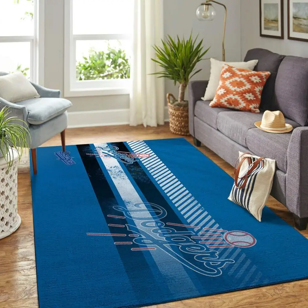 Dodgers Baseball Team Area Rug for Living Room Decor Black and Blue