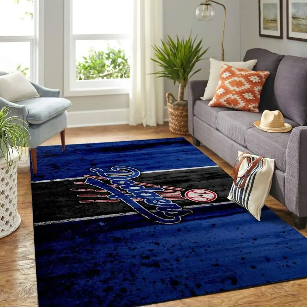 Dodgers Inspired Area Rug for Living Room Decor Black and Blue