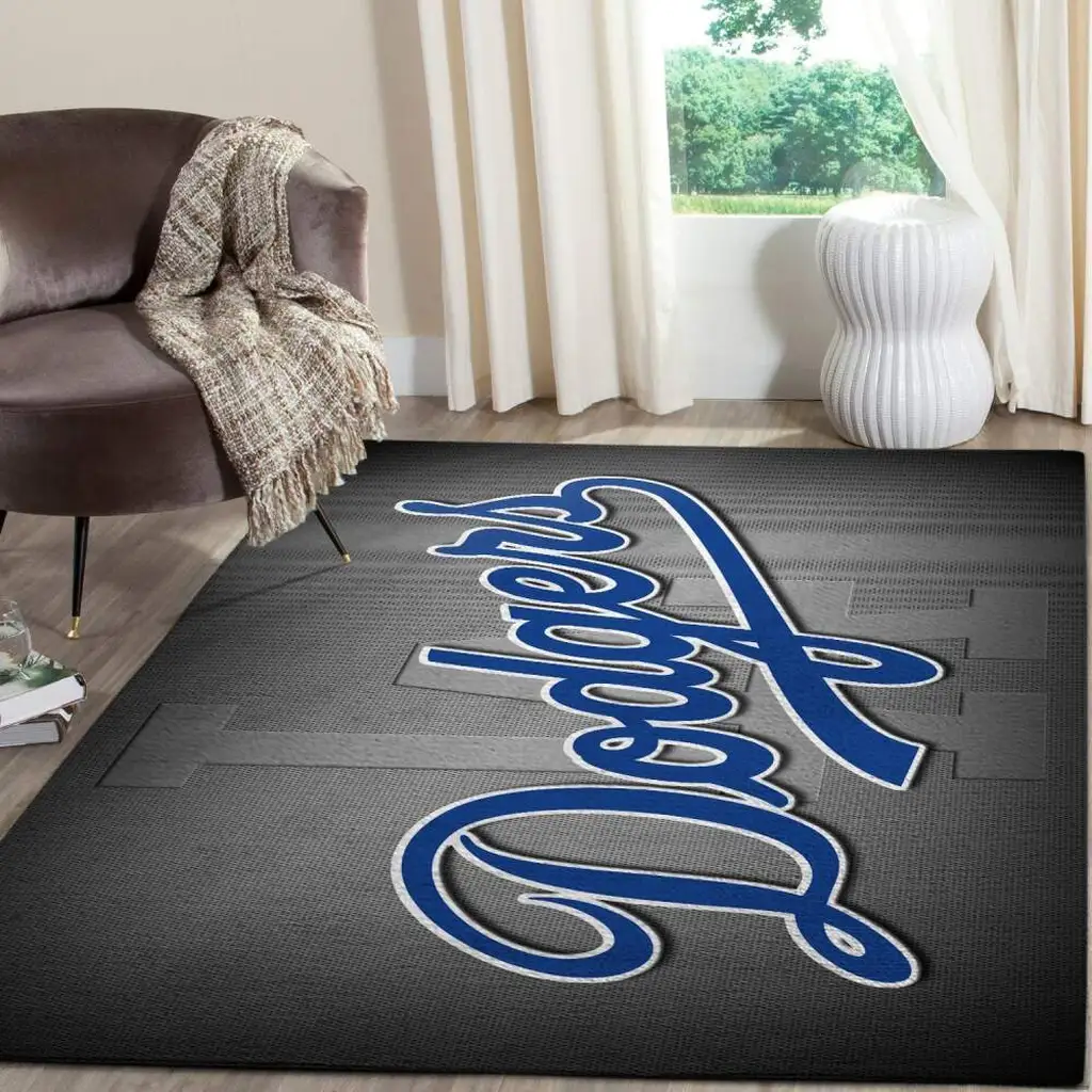 Dodgers Logo Area Rug Perfect for Living Room Decor Blue and Gray