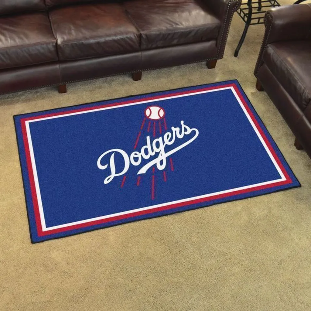 Dodgers Theme Rug Perfect for Living Room Game Room Blue and White