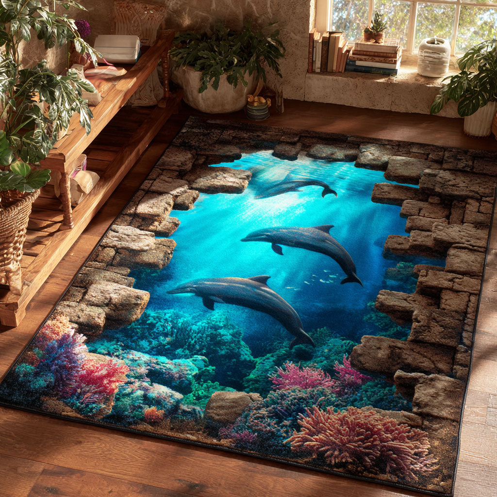 Dolphin Dance Area Rug - Non-Slip Washable 3D Print Rug for Living Room & BedroomTVC2108336