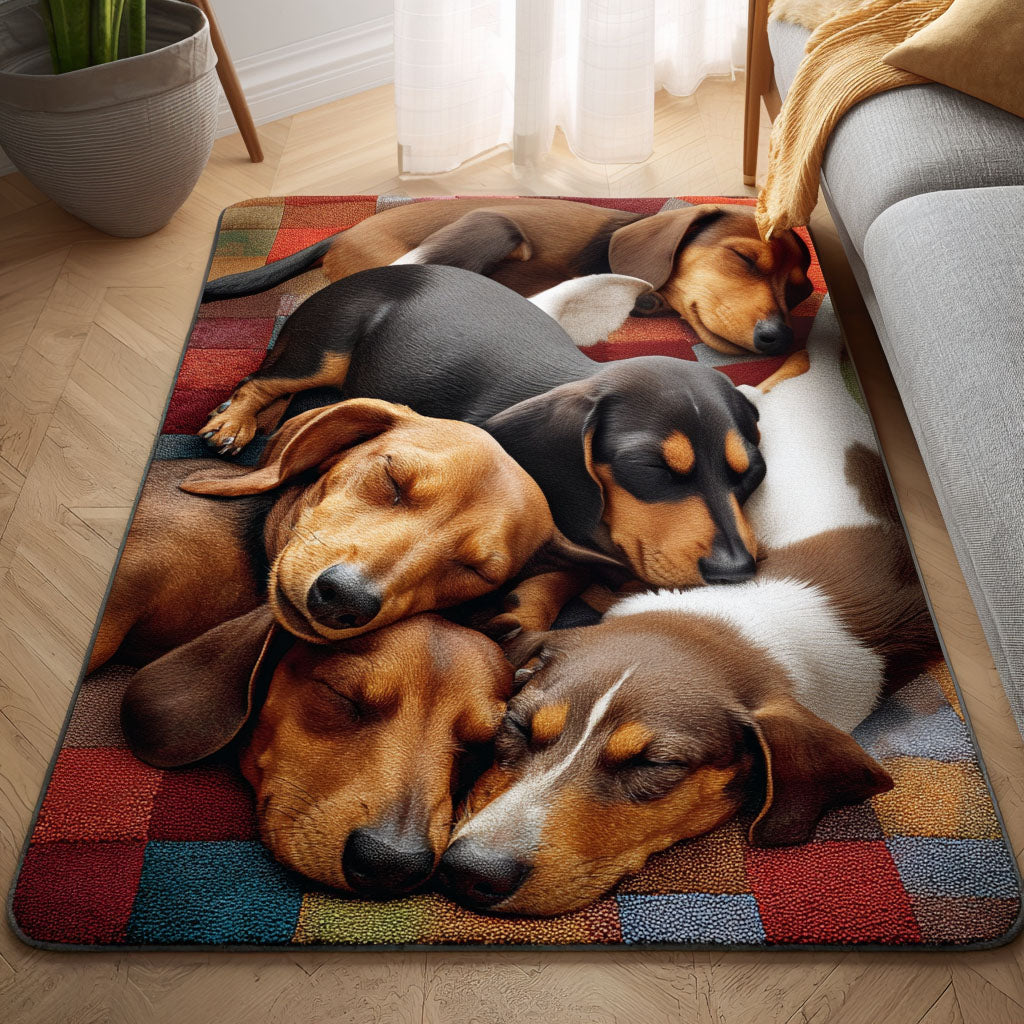 Doxie Nap Curl Area Rug - Non-Slip Washable 3D Print Rug for Living Room & BedroomTVC2108336
