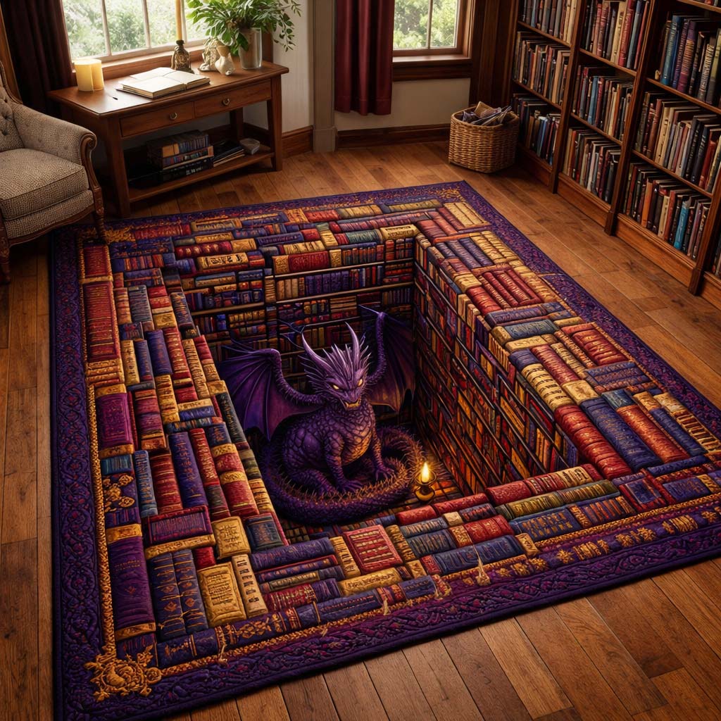 Dragon Book Vault Area Rug - Non-Slip Washable 3D Print Rug for Living Room & BedroomTVC2108421