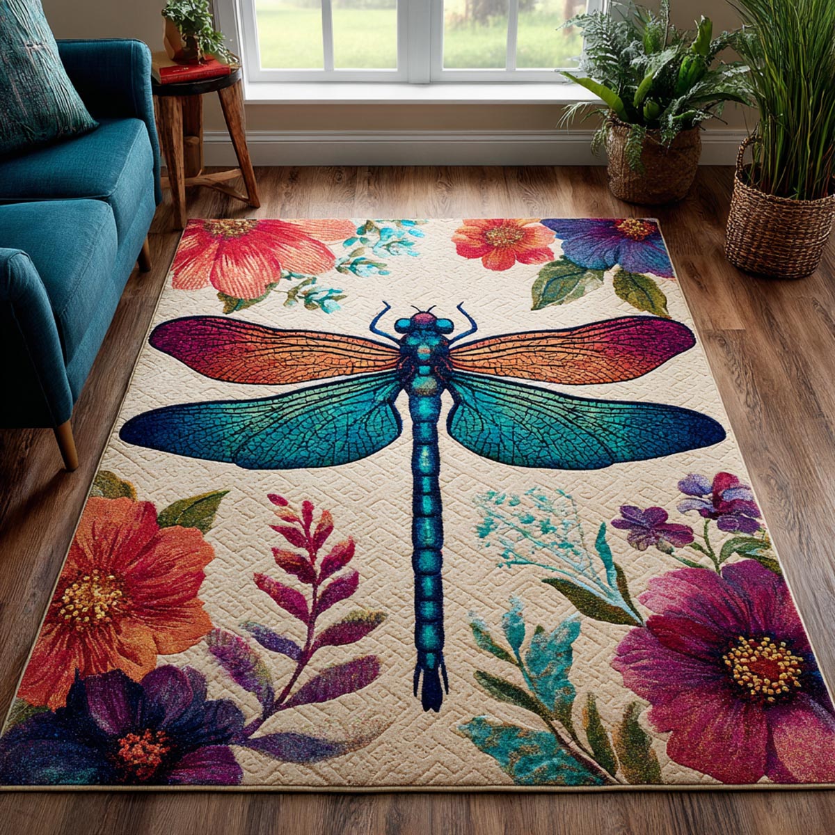 Dragonfly Drift Area Rug - Non-Slip Washable 3D Print Rug for Living Room & BedroomTVC2108336