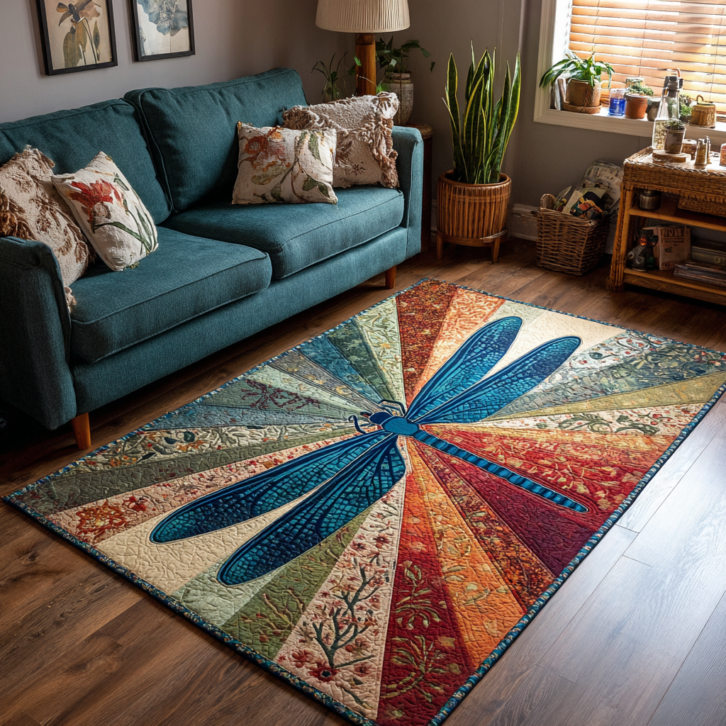 Dragonfly Glow Area Rug - Non-Slip Washable 3D Print Rug for Living Room & BedroomTVC2108336