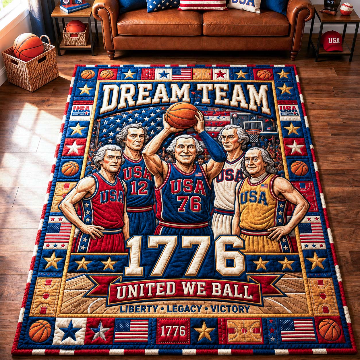 Dream Team 1776 Area Rug - Non-Slip Washable 3D Print Rug for Living Room & BedroomTVC2108237