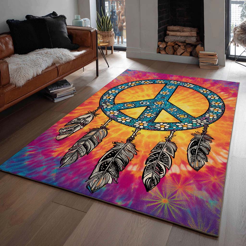 Dreamcatcher Peace Tie Dye Area Rug - Non-Slip Washable 3D Print Rug for Living Room & BedroomTVC2108334