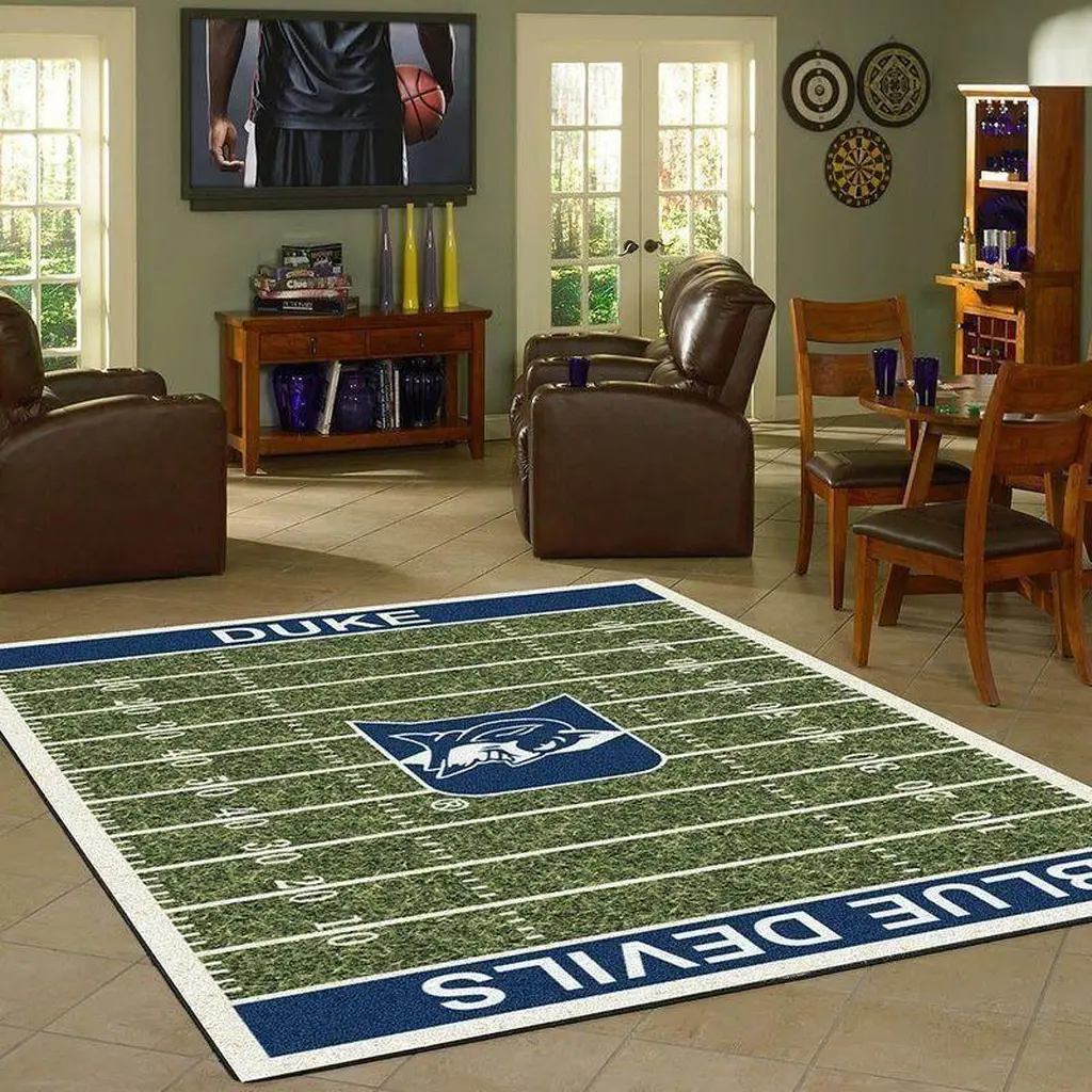 Duke Devils Fan Rug Durable Field Design Blue and Green
