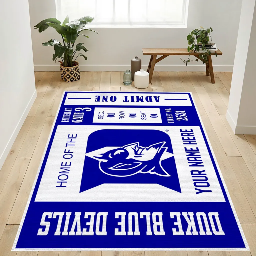 Duke Devils Sports Team Logo Rug for Home Blue and White