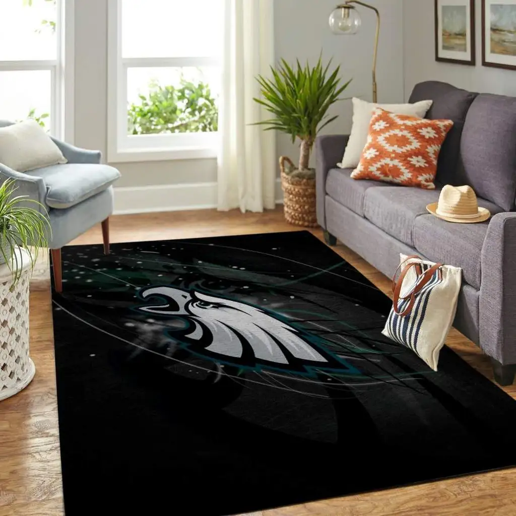 Eagles Logo Area Rug Perfect for Living Room Decor Black and White