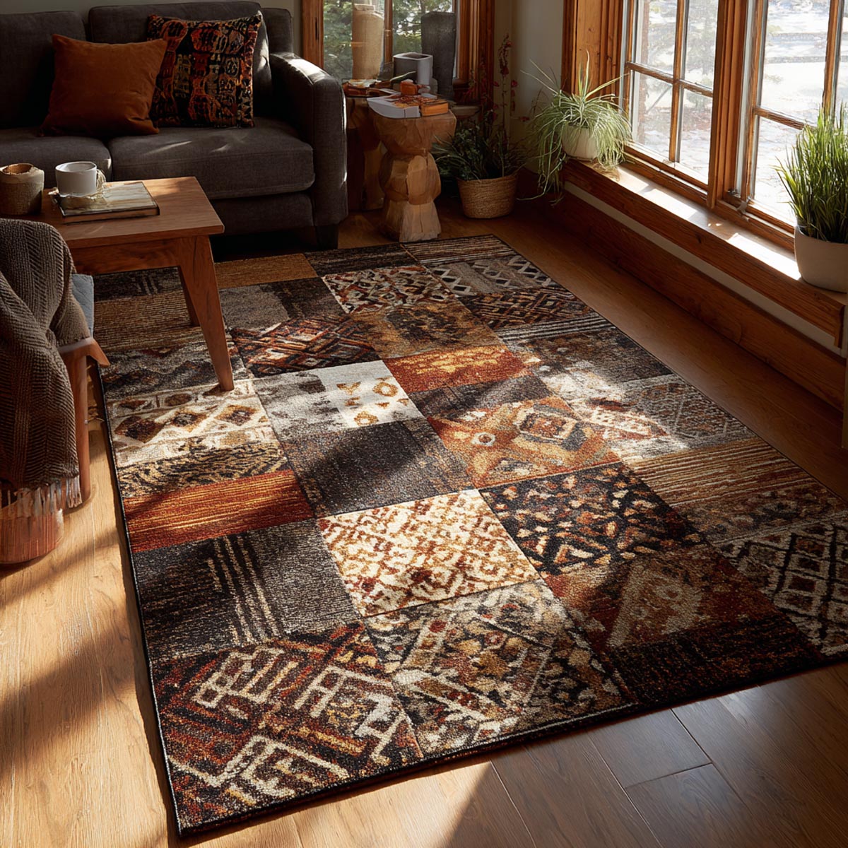 Earth Tones Area Rug - Non-Slip Washable 3D Print Rug for Living Room & BedroomTVC2108334