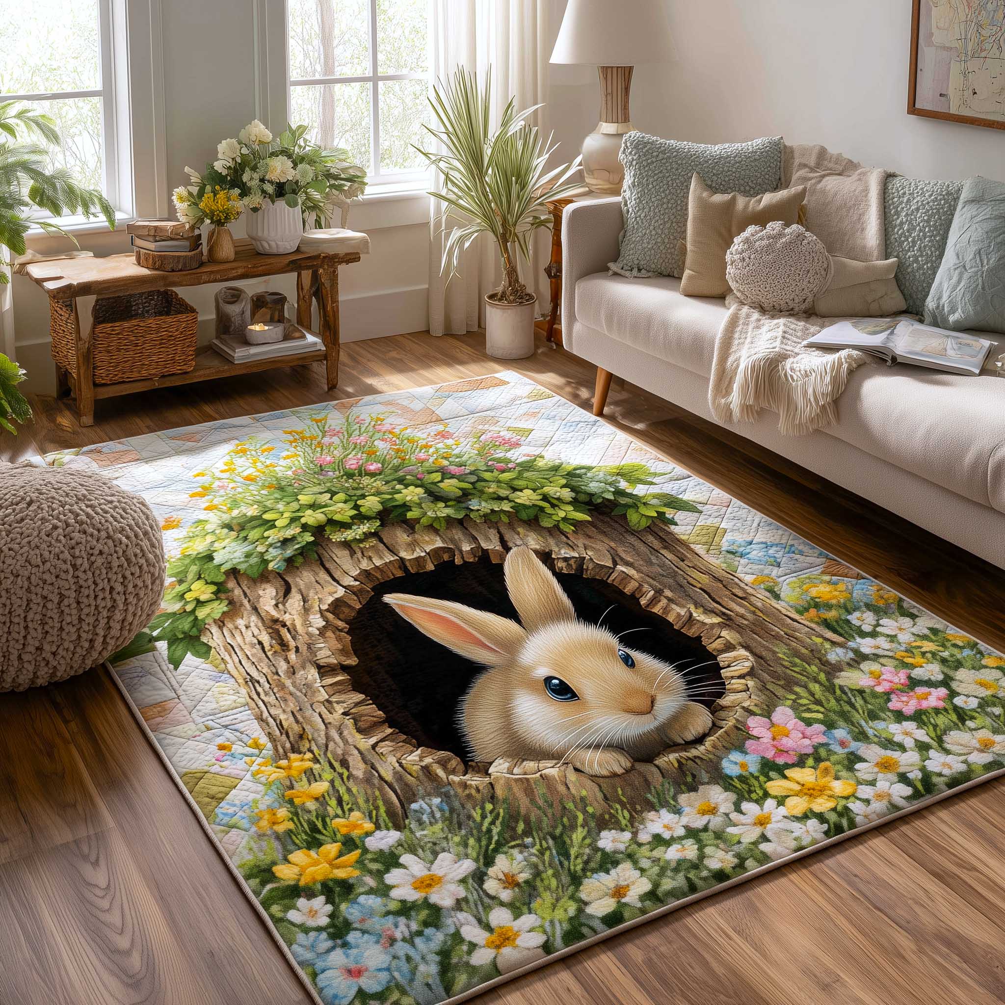 Easter Bunny Area Rug - Non-Slip Washable 3D Print Rug for Living Room & BedroomTVC2108421