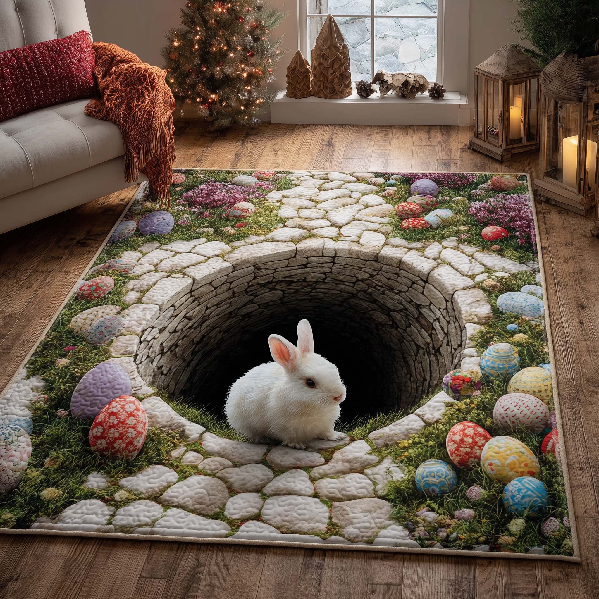 Easter Bunny Well Area Rug - Non-Slip Washable 3D Print Rug for Living Room & BedroomTVC2108421