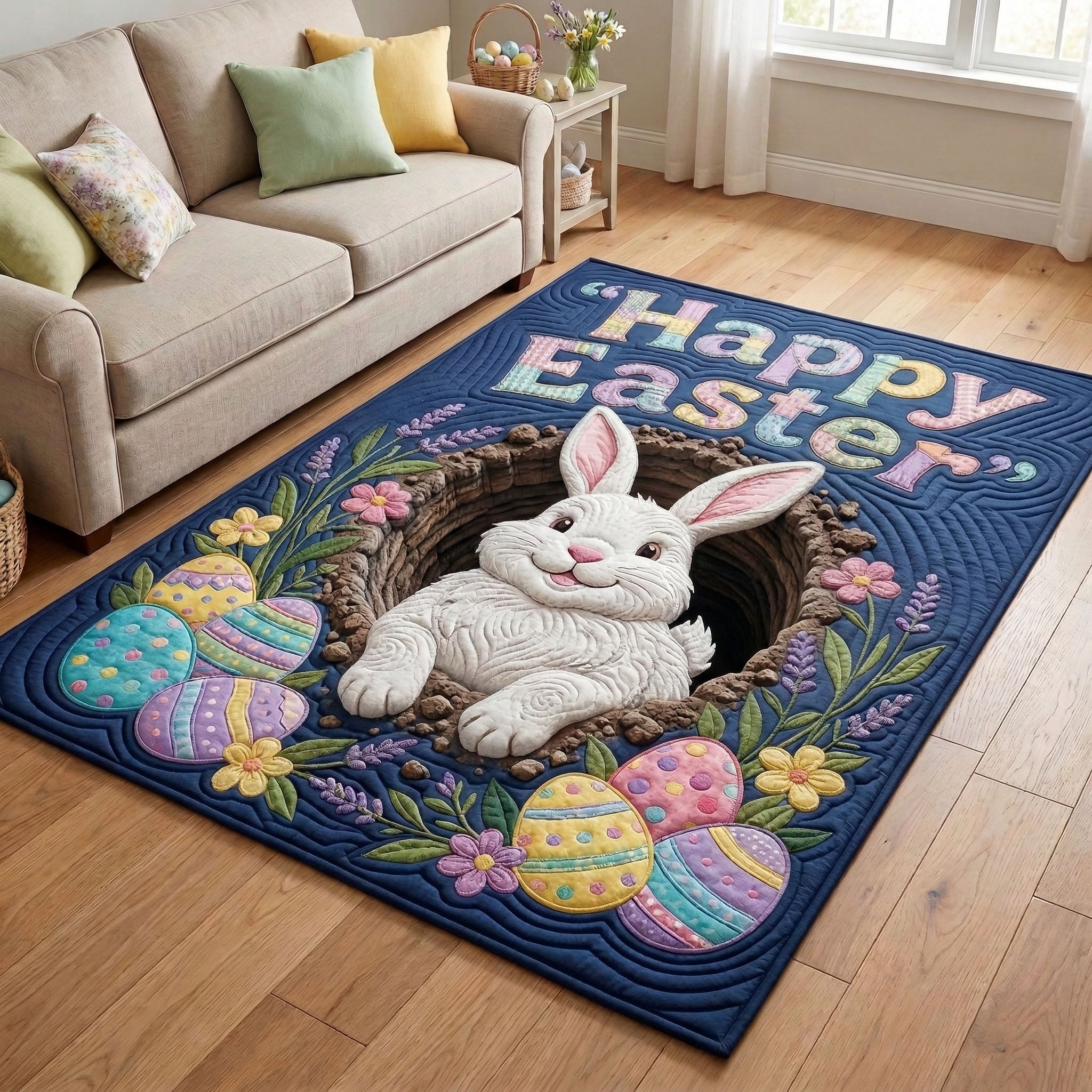 Easter Burrow Area Rug - Non-Slip Washable 3D Print Rug for Living Room & BedroomTVC2108333
