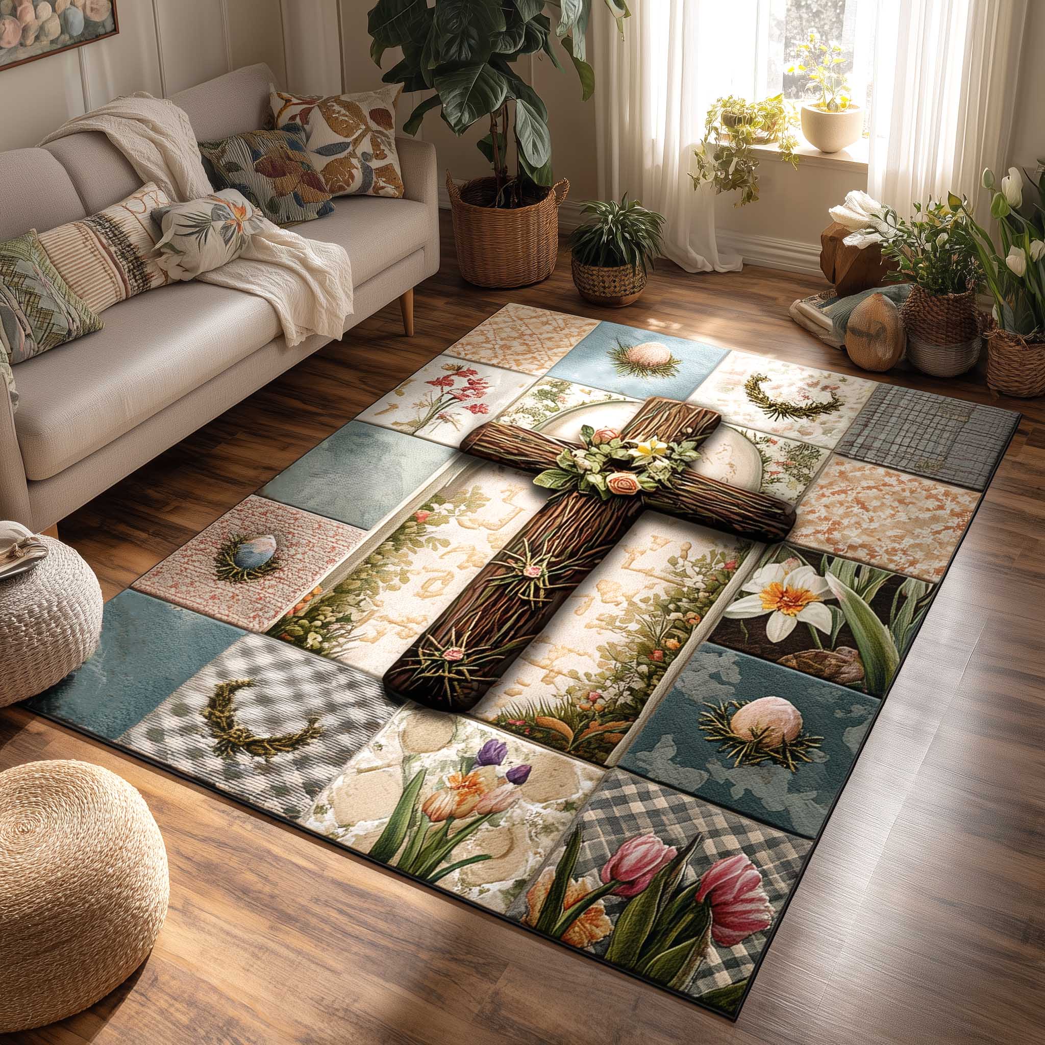 Easter Cross Faith Area Rug - Non-Slip Washable 3D Print Rug for Living Room & BedroomTVC2108421