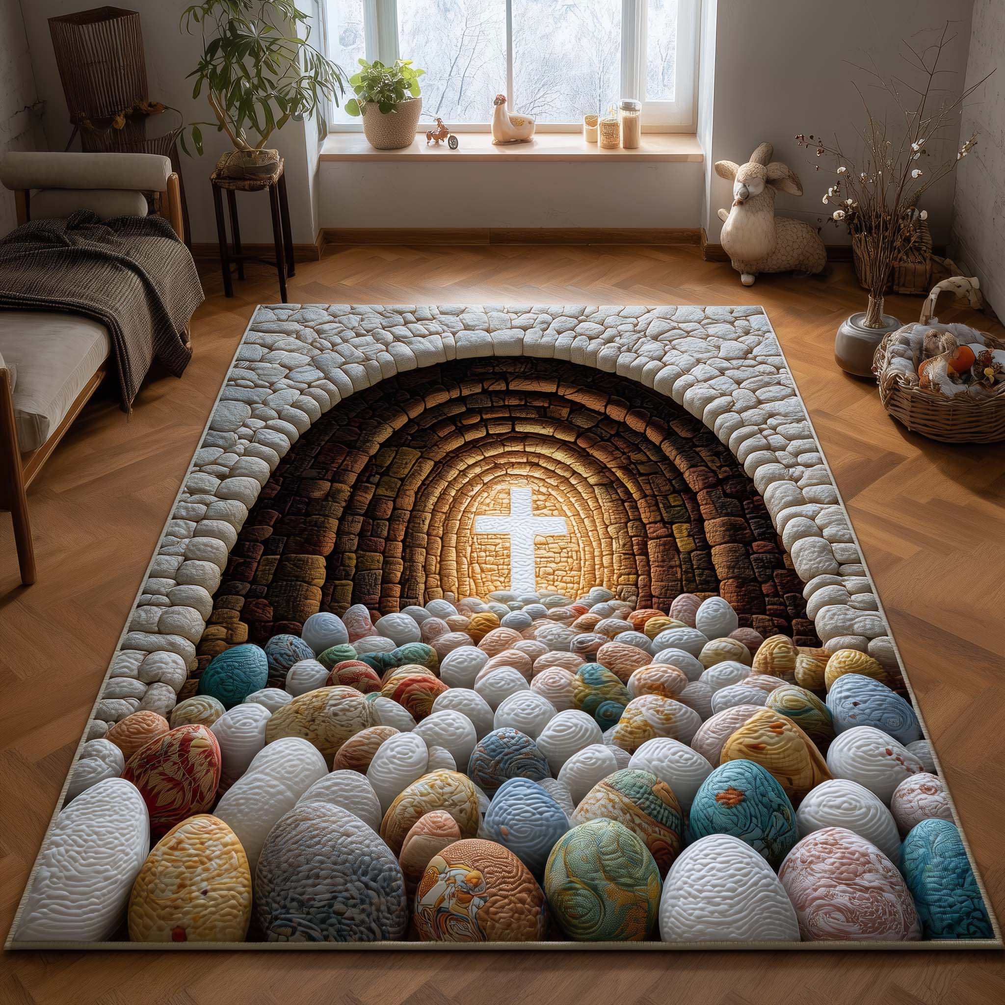Easter Cross Light Faith Area Rug - Non-Slip Washable 3D Print Rug for Living Room & BedroomTVC2108421