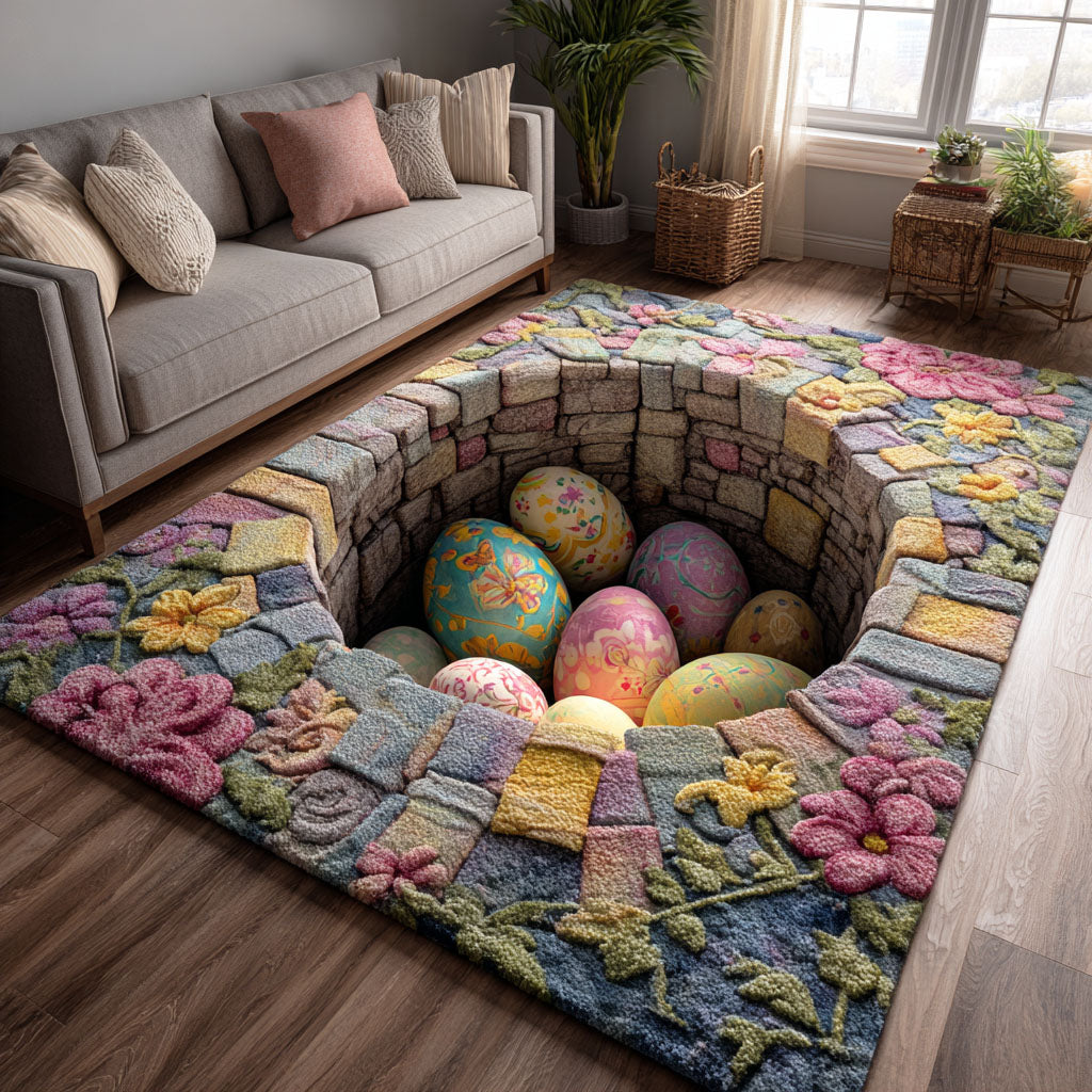 Easter Egg Bloom Area Rug - Non-Slip Washable 3D Print Rug for Living Room & BedroomTVC2108333