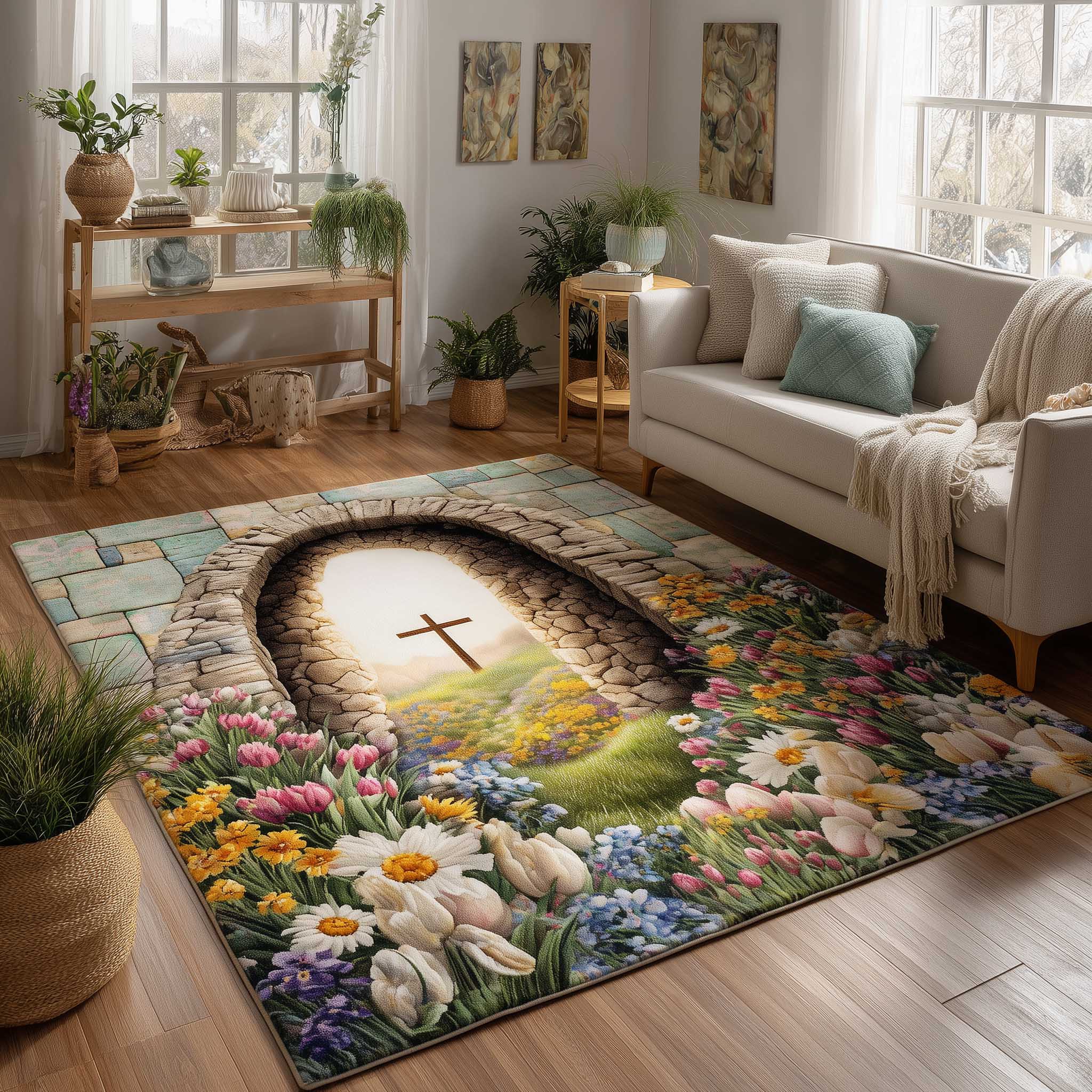 Easter Meadow Area Rug - Non-Slip Washable 3D Print Rug for Living Room & BedroomTVC2108421