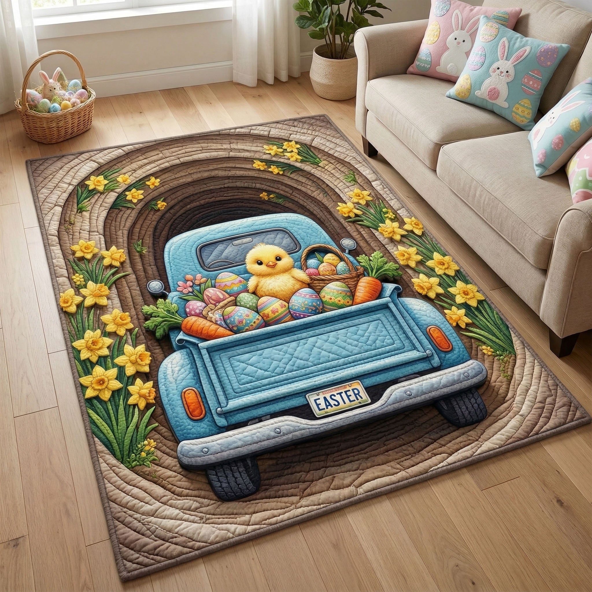 Easter Pickup Area Rug - Non-Slip Washable 3D Print Rug for Living Room & BedroomTVC2108333
